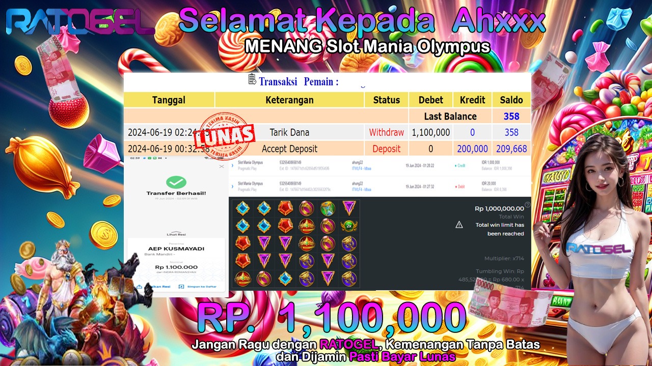 BUKTI JACKPOT SLOT MANIA OLYMPUS TERPERCAYA DI INDONESIA TGL 19-06-2024