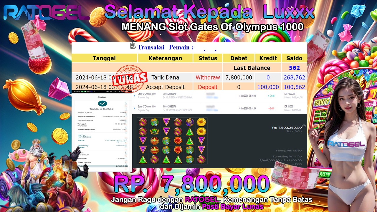 BUKTI JACKPOT SLOT GATES OF OLYMPUS 1000 TERPERCAYA DI INDONESIA TGL 18-06-2024