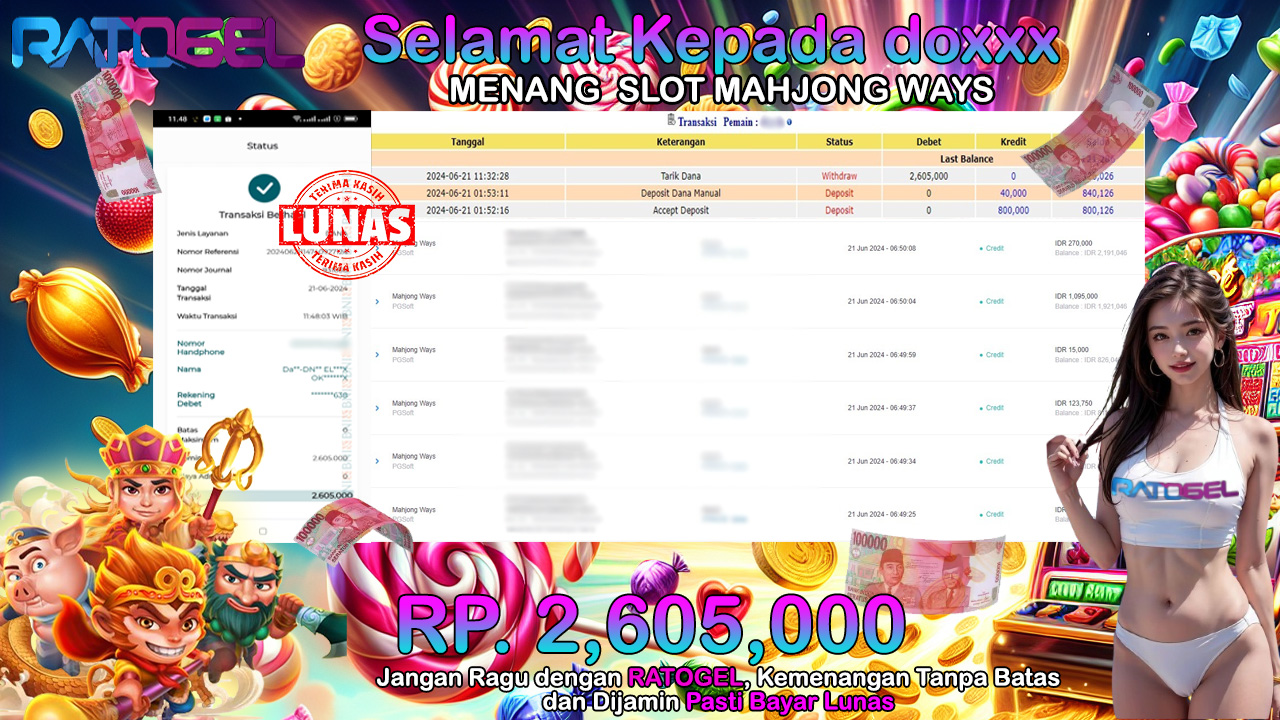 BUKTI JACKPOT SLOT MAHJONG WAYS TERPERCAYA DI INDONESIA TGL 21-06-2024