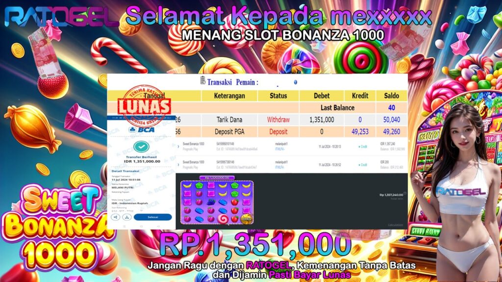 BUKTI JACKPOT SLOT SWEET BONANZA 1000 TERPERCAYA DI INDONESIA TGL 11-07-2024