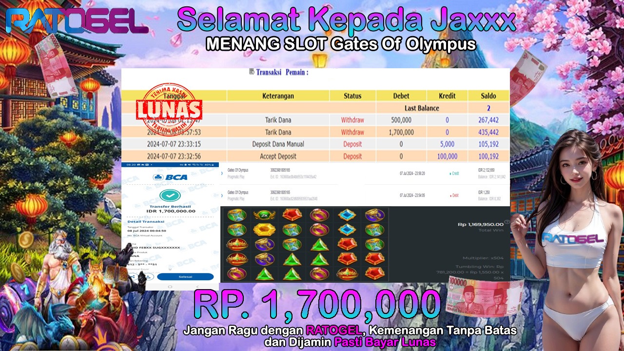 BUKTI JACKPOT SLOT GATES OF OLYMPUS TERPERCAYA DI INDONESIA TGL 08-07-2024