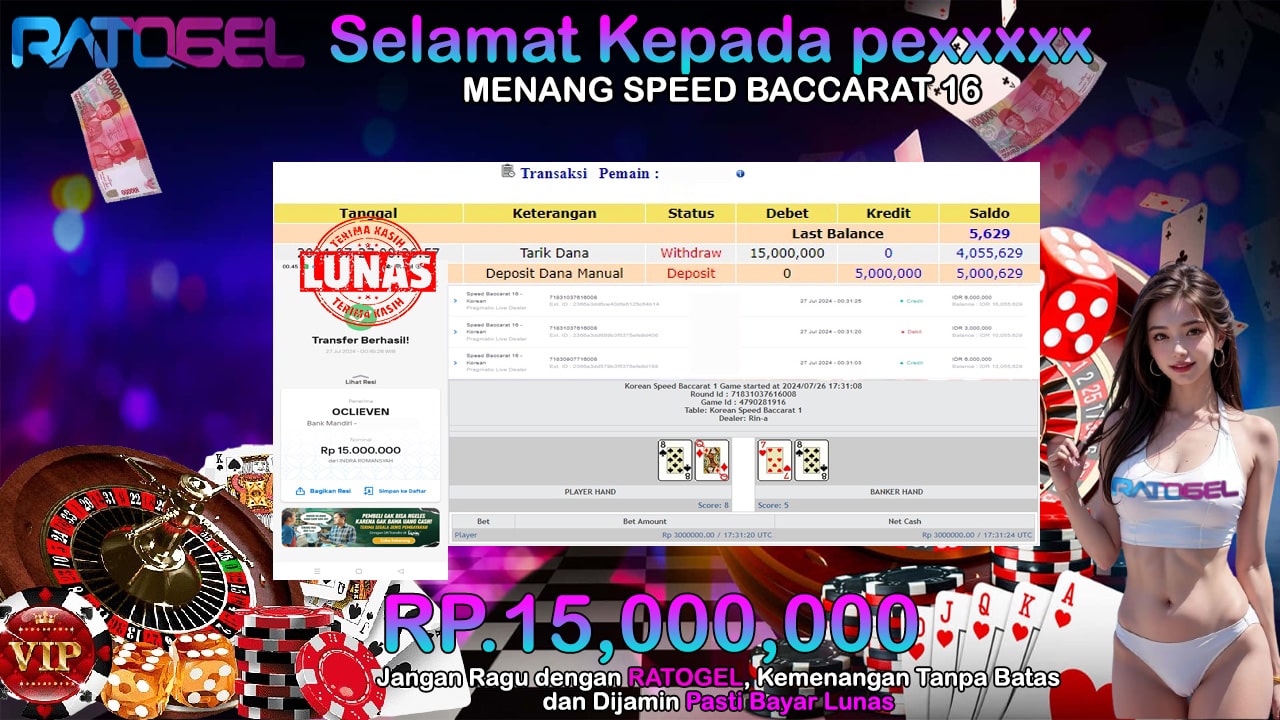 BUKTI JACKPOT SPEED BACCARAT 16 TERPERCAYA DI INDONESIA TGL 27-07-2024