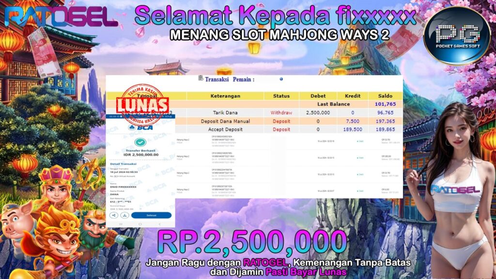 BUKTI JACKPOT SLOT MAHJONG WAYS 2 TERPERCAYA DI INDONESIA TGL 18-07-2024