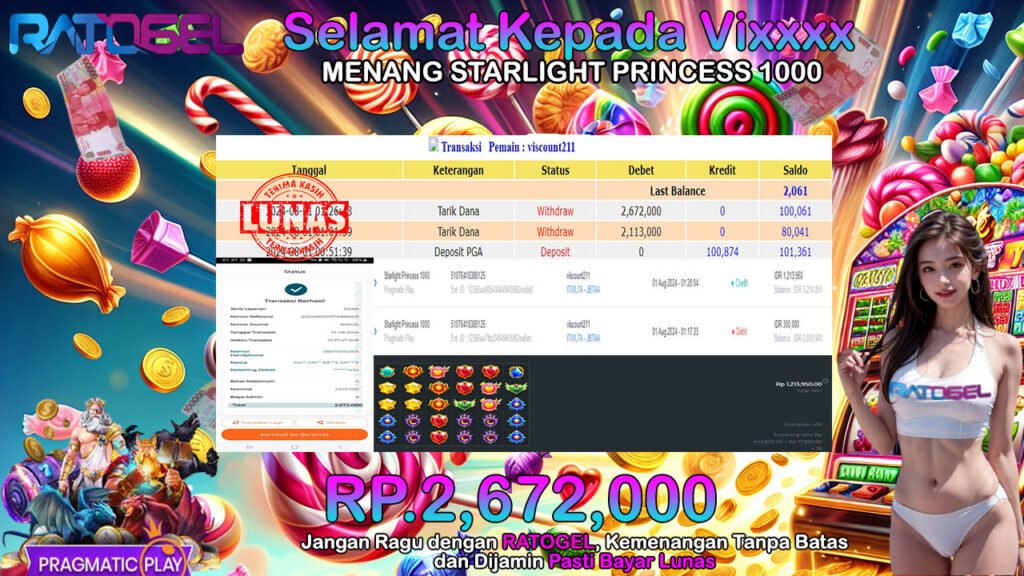 BUKTI JACKPOT SLOT STARLIGHT PRINCESS 1000 TERPERCAYA DI INDONESIA TGL 01-08-2024