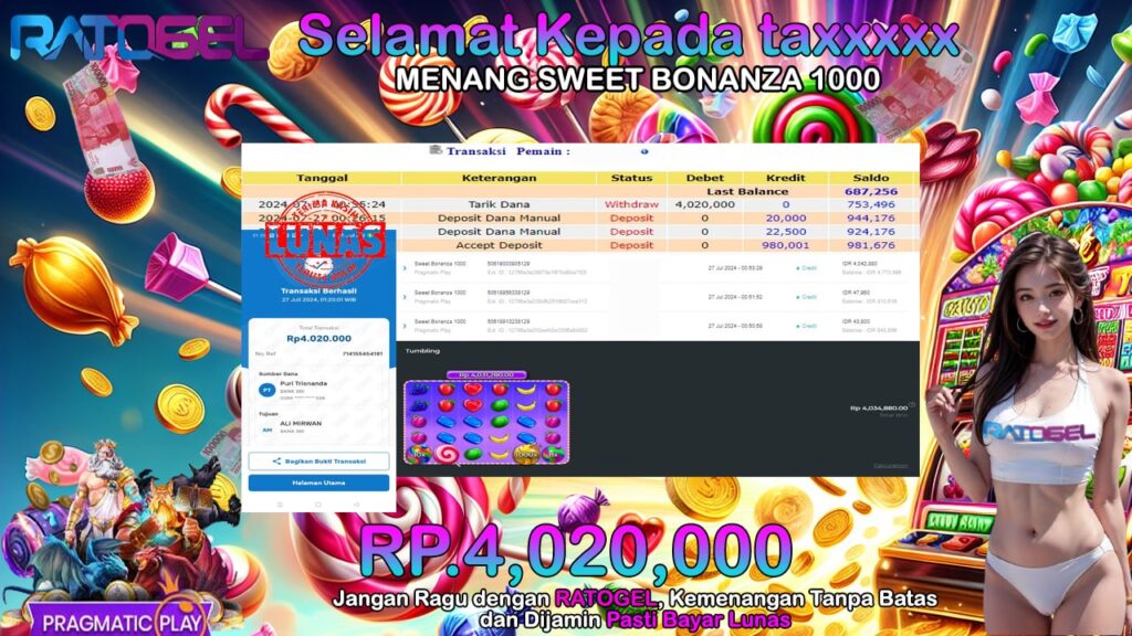 BUKTI JACKPOT SLOT SWEET BONANZA 1000 TERPERCAYA DI INDONESIA TGL 27-07-2024