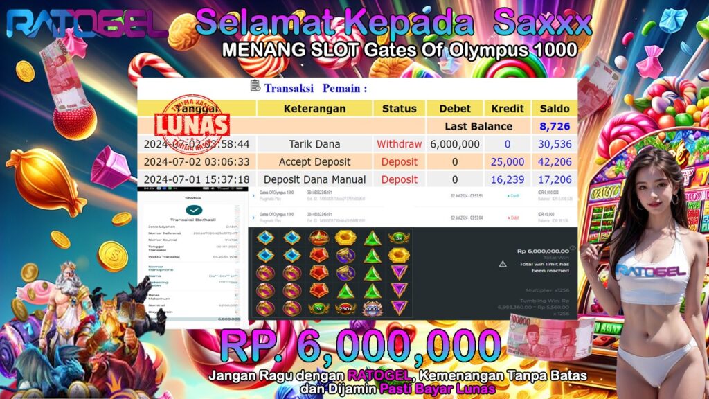 BUKTI JACKPOT SLOT GATES OF OLYMPUS 1000 TERPERCAYA DI INDONESIA TGL 02-07-2024