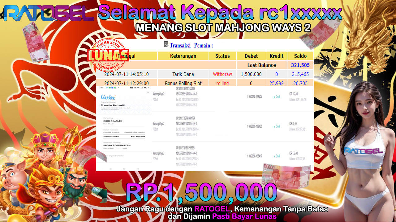 BUKTI JACKPOT SLOT MAHJONG WAYS  2 TERPERCAYA DI INDONESIA TGL 11-07-2024