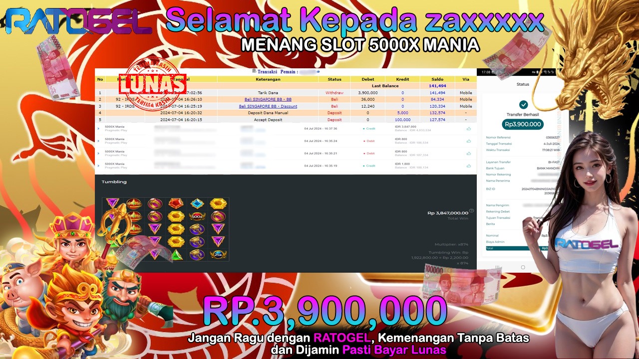 BUKTI JACKPOT SLOT 5000X MANIA TERPERCAYA DI INDONESIA TGL 04-07-2024