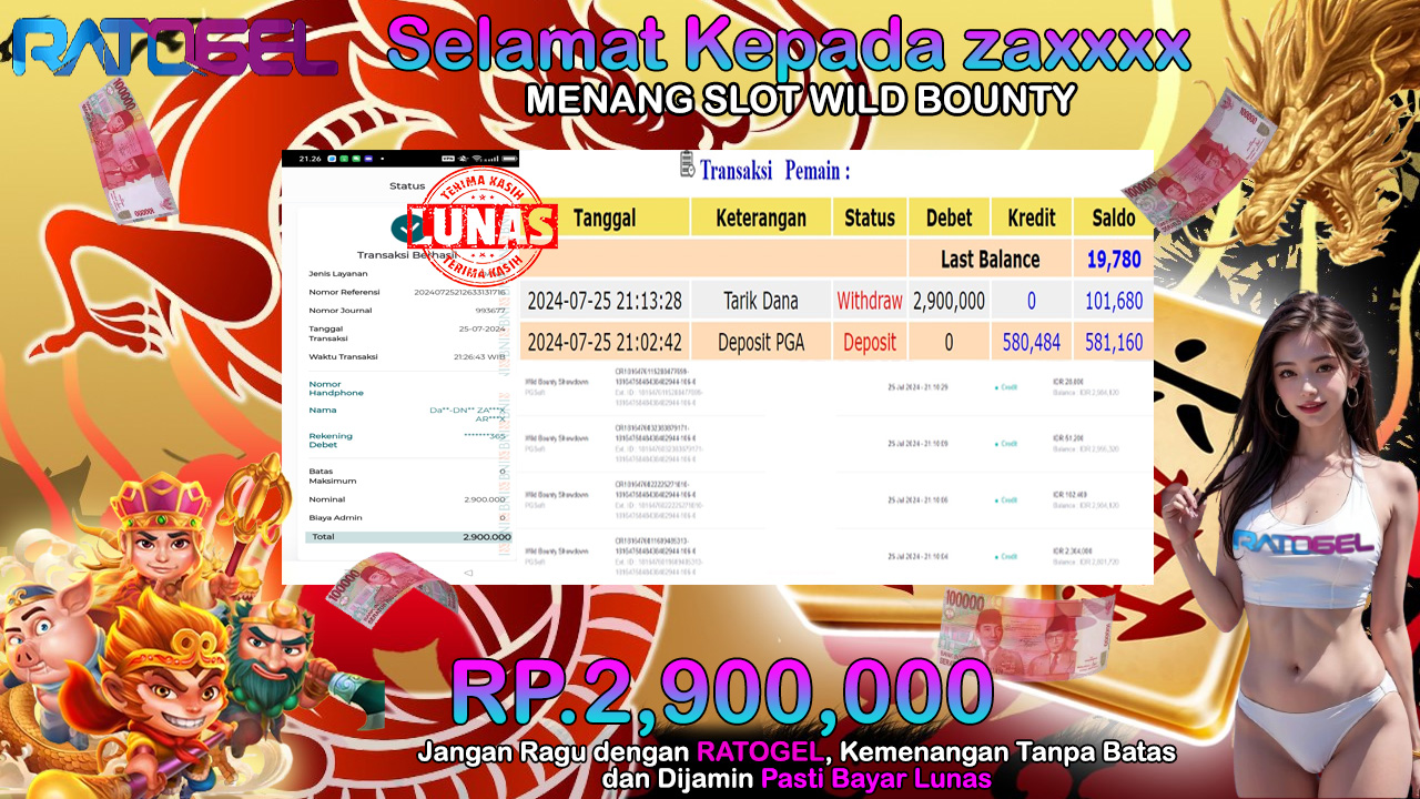 BUKTI JACKPOT SLOT WILD BOUNTY TERPERCAYA DI INDONESIA TGL 26-07-2024