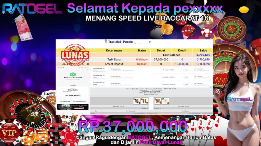 BUKTI JACKPOT SPEED LIVE BACCARAT 16 TERPERCAYA DI INDONESIA TGL 26-07-2024