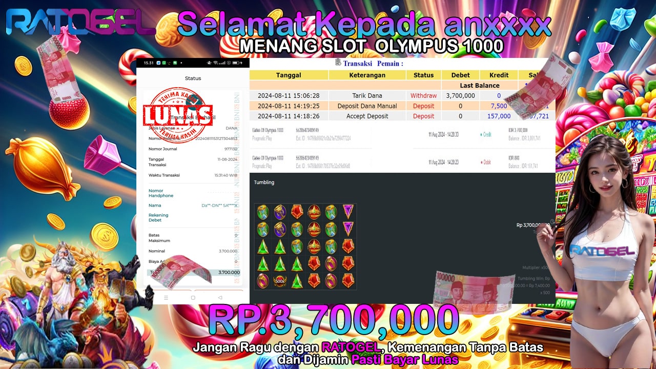 BUKTI JACKPOT SLOT GATES OF OLYMPUS 1000 TERPERCAYA DI INDONESIA TGL 11-08-2024