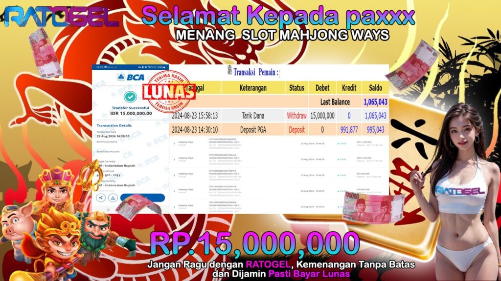 BUKTI JACKPOT SLOT MAHJONG WAYS  TERPERCAYA DI INDONESIA TGL 23-08-2024