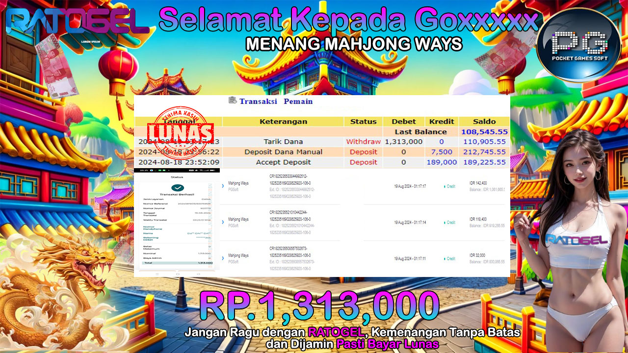 BUKTI JACKPOT SLOT MAHJONG WAYS TERPERCAYA DI INDONESIA TGL 19-08-2024