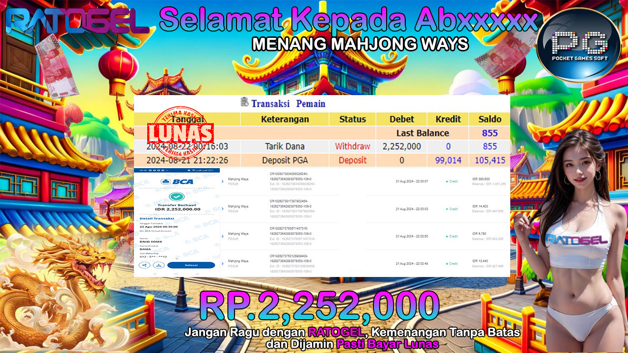 BUKTI JACKPOT SLOT MAHJONG WAYS  TERPERCAYA DI INDONESIA TGL 22-08-2024