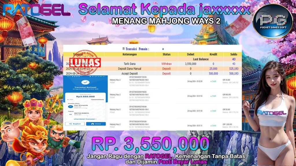 BUKTI JACKPOT SLOT MAHJONG WAYS 2 TERPERCAYA DI INDONESIA TGL 24-08-2024