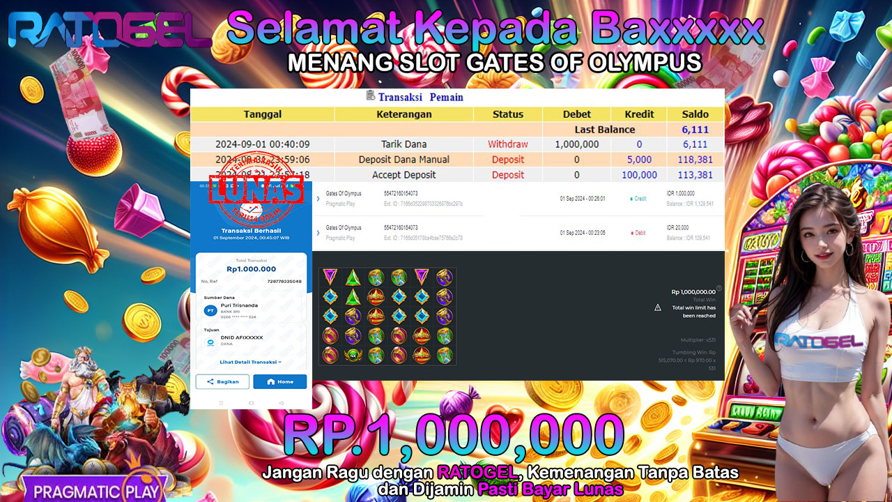 BUKTI JACKPOT SLOT GATES OF OLYMPUS  TERPERCAYA DI INDONESIA TGL 01-09-2024