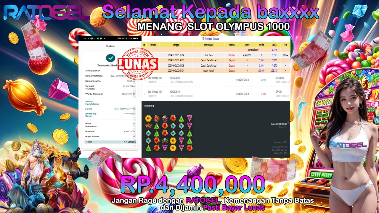 BUKTI JACKPOT SLOT GATES OF OLYMPUS 1000 TERPERCAYA DI INDONESIA TGL 01-09-2024