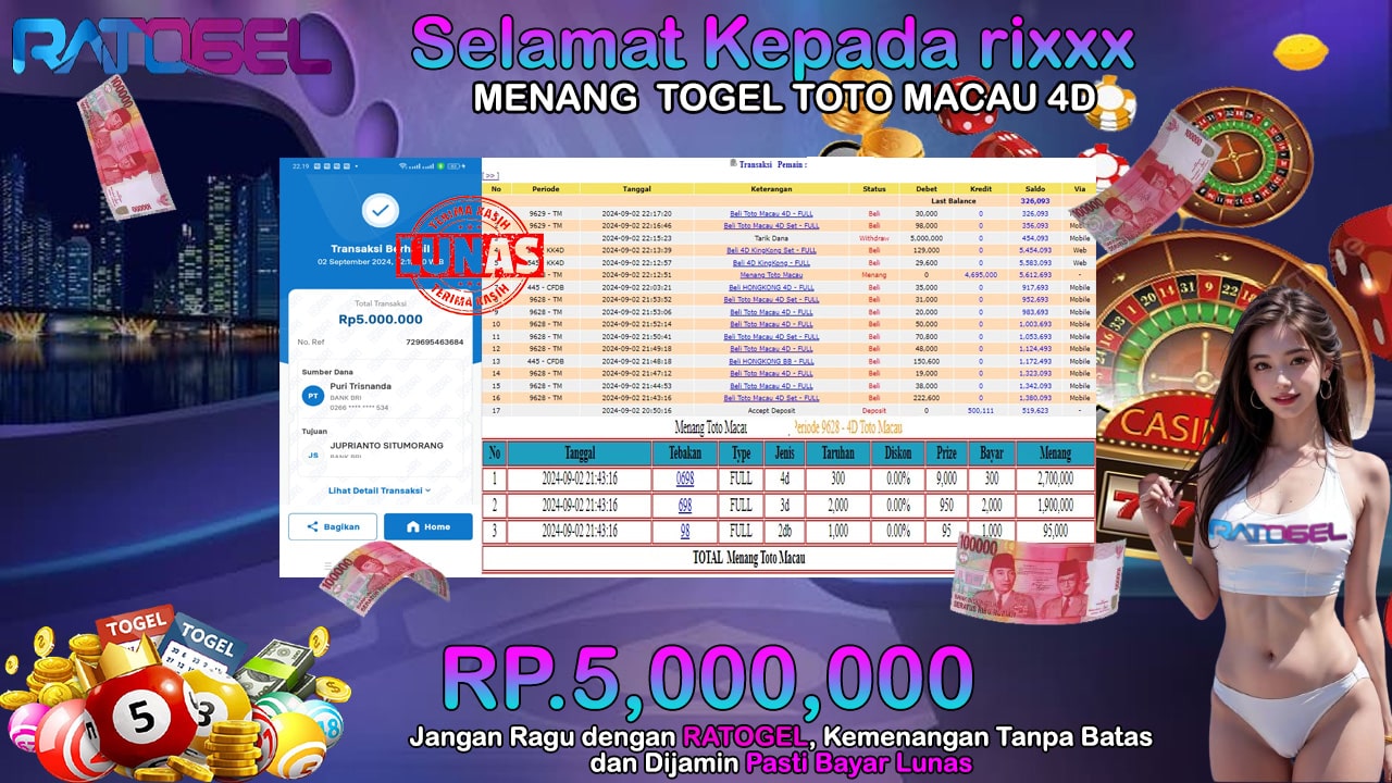 BUKTI JACKPOT TOGEL TOTO MACAU 4D TERPERCAYA DI INDONESIA TGL 02-09-2024