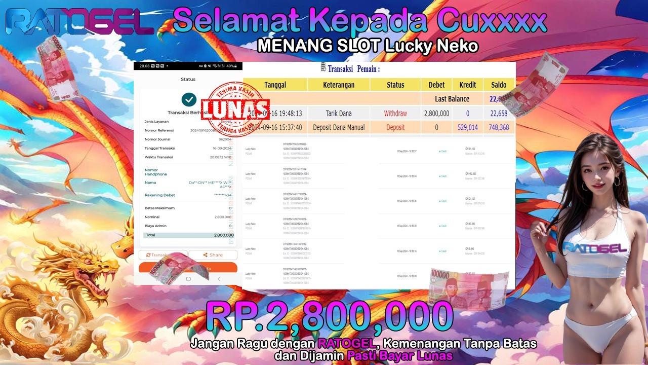 BUKTI JACKPOT SLOT LUCK NEKO TERPERCAYA DI INDONESIA TGL 16-09-2024