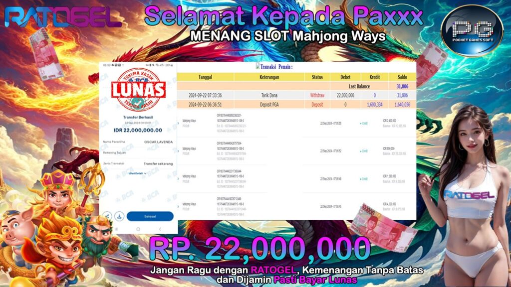 BUKTI JACKPOT SLOT MAHJONG WAYS TERPERCAYA DI INDONESIA TGL 22-09-2024