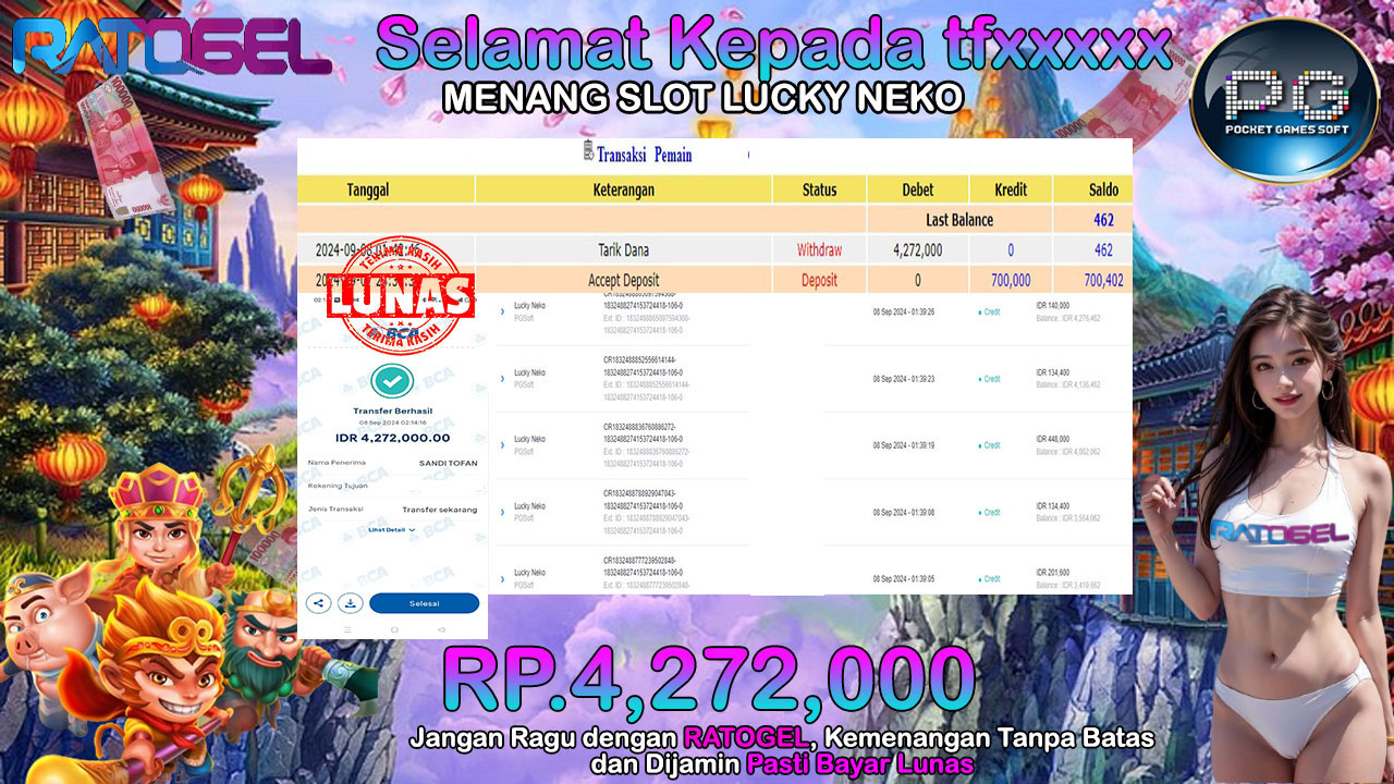 BUKTI JACKPOT SLOT LUCKY NEKO  TERPERCAYA DI INDONESIA TGL 08-09-2024