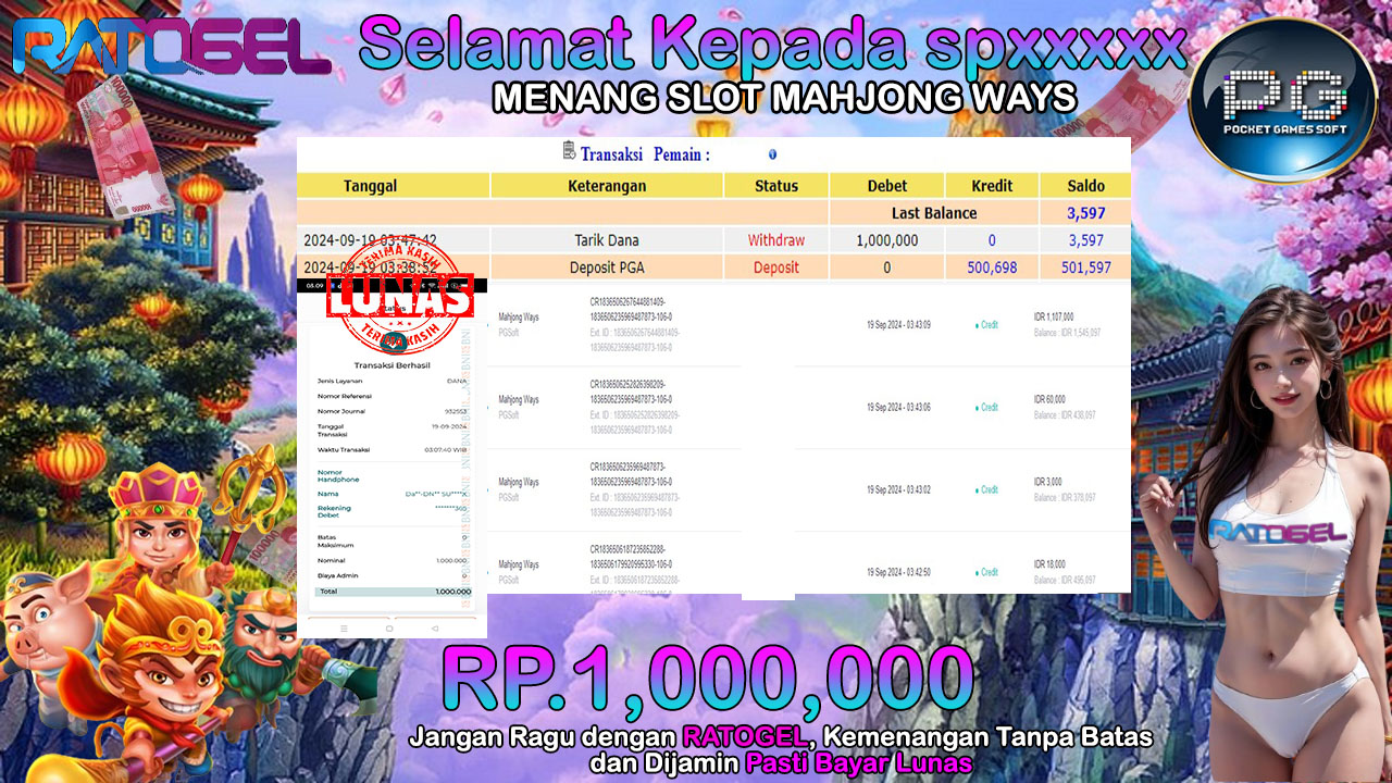 BUKTI JACKPOT SLOT MAHJONG WAYS TERPERCAYA DI INDONESIA TGL 19-09-2024