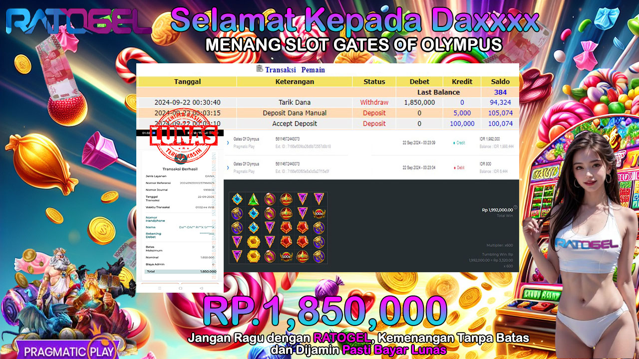 BUKTI JACKPOT SLOT GATES OF OLYMPUS TERPERCAYA DI INDONESIA TGL 22-09-2024