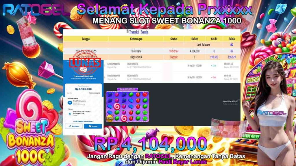 BUKTI JACKPOT SLOT SWEET BONANZA 1000 TERPERCAYA DI INDONESIA TGL 26-09-2024