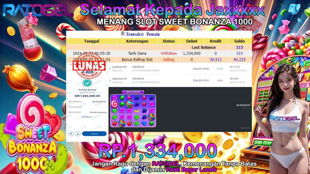 BUKTI JACKPOT SLOT SWEET BONANZA 1000 TERPERCAYA DI INDONESIA TGL 23-09-2024