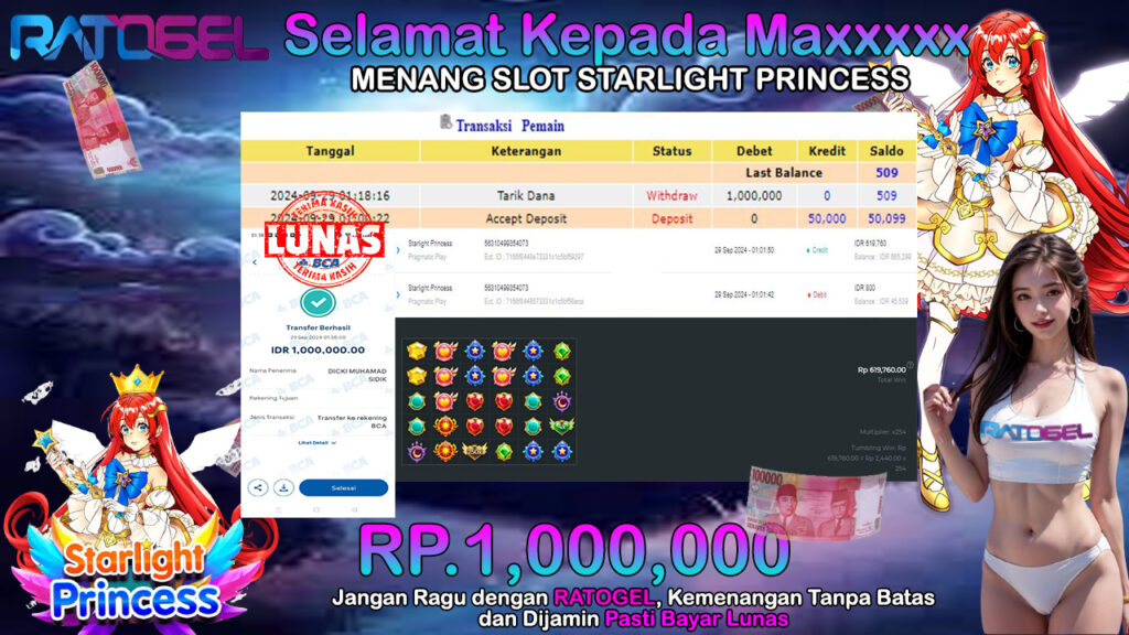 BUKTI JACKPOT SLOT STARLIGHT PRINCESS TERPERCAYA DI INDONESIA TGL 29-09-2024