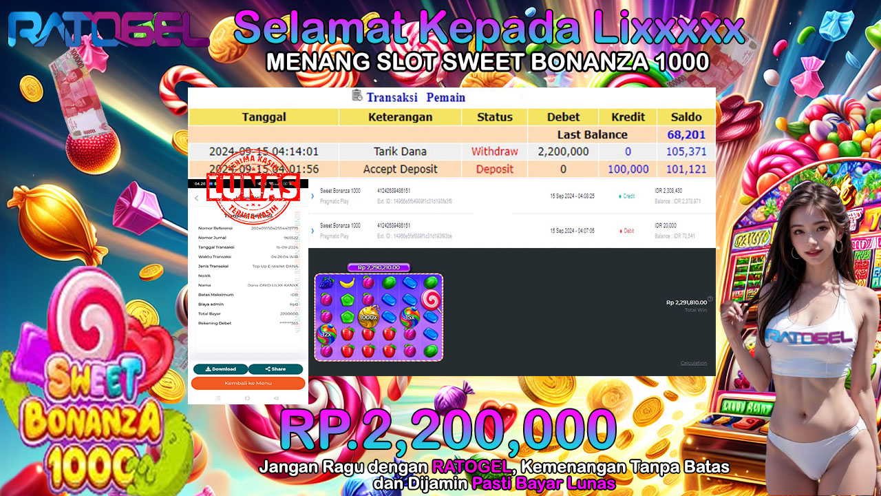 BUKTI JACKPOT SLOT SWEET BONANZA 1000 TERPERCAYA DI INDONESIA TGL 15-09-2024