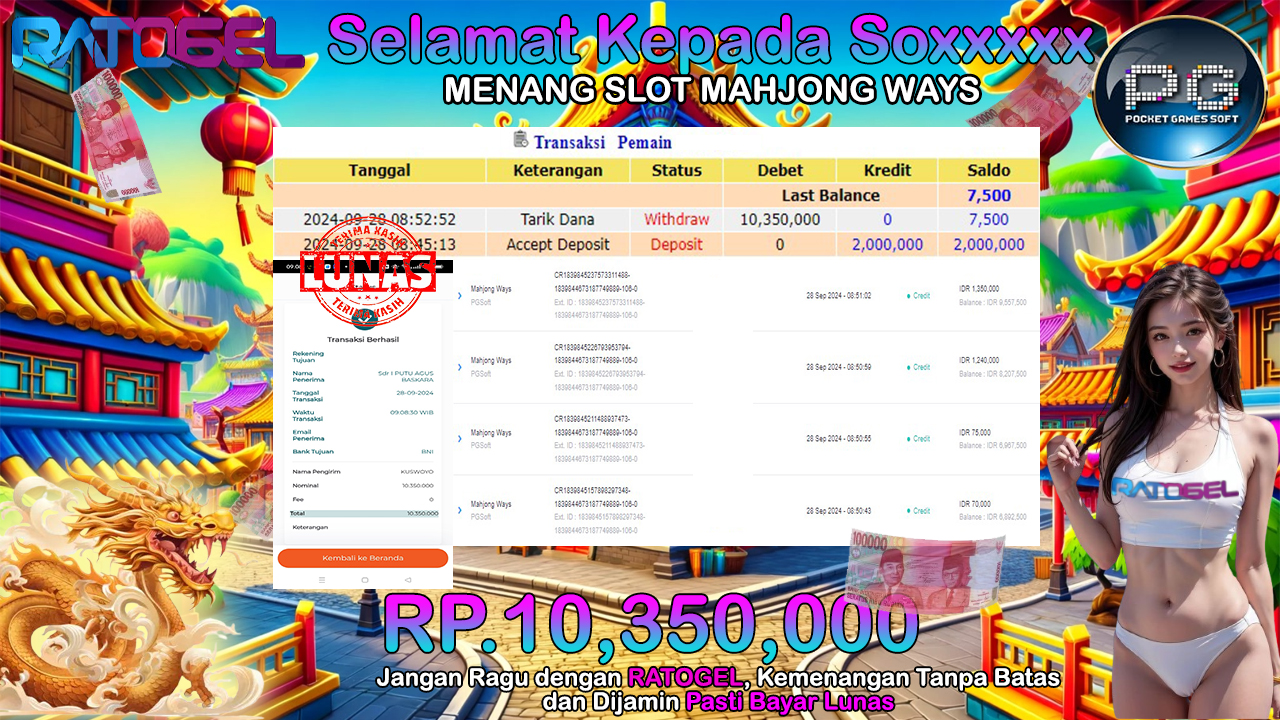 BUKTI JACKPOT SLOT MAHJONG WAYS TERPERCAYA DI INDONESIA TGL 28-09-2024