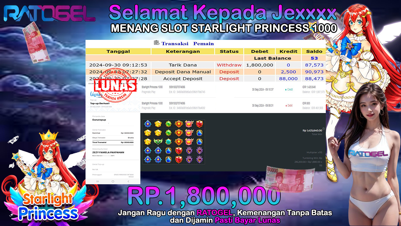 BUKTI JACKPOT SLOT STARLIGHT PRINCESS 1000 TERPERCAYA DI INDONESIA TGL 30-09-2024