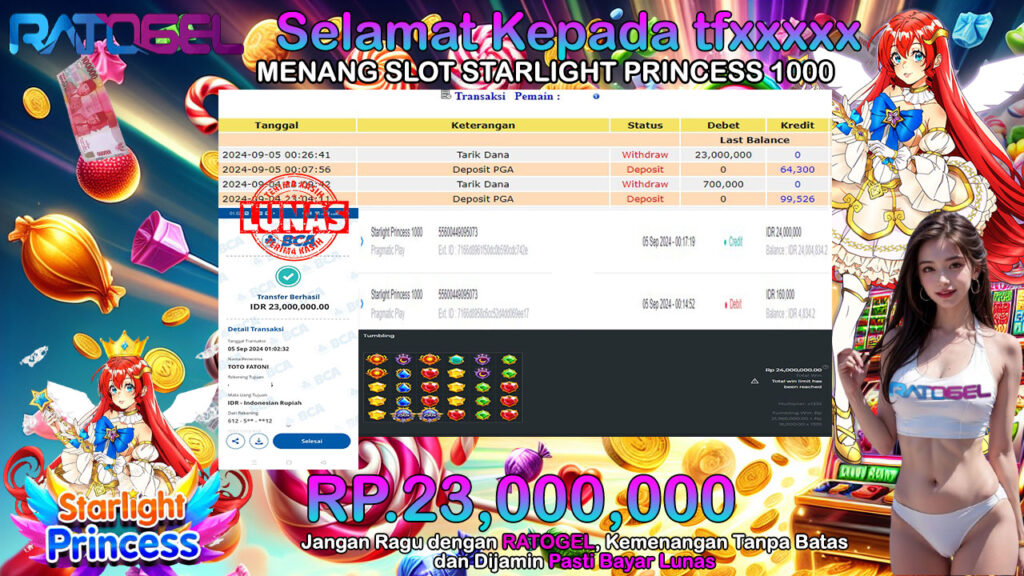 BUKTI JACKPOT SLOT STARLIGHT PRINCESS 1000  TERPERCAYA DI INDONESIA TGL 05-09-2024