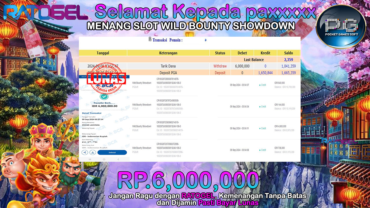 BUKTI JACKPOT SLOT WILD BOUNTY SHOWDOWN TERPERCAYA DI INDONESIA TGL 09-09-2024