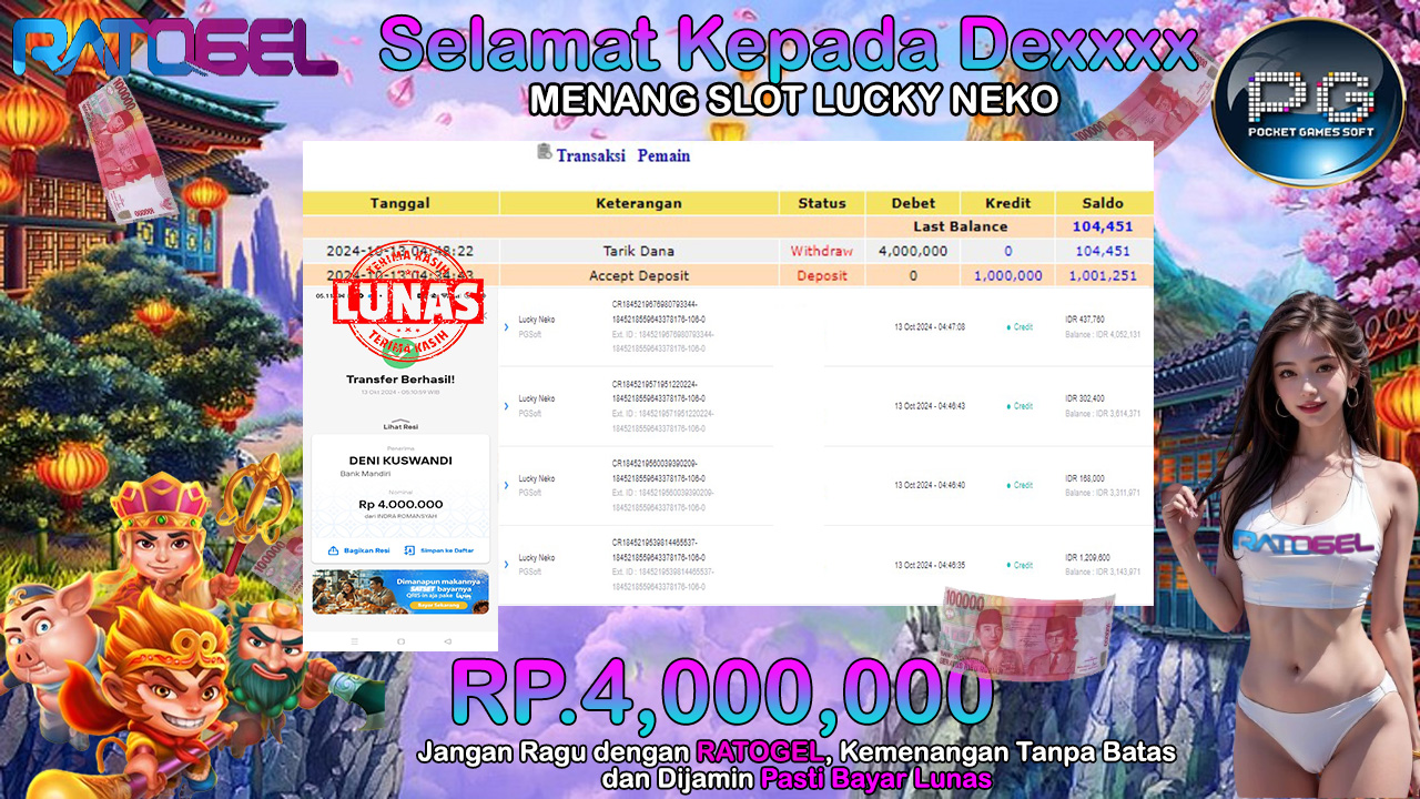 BUKTI JACKPOT SLOT LUCKY NEKO TERPERCAYA DI INDONESIA TGL 13-10-2024