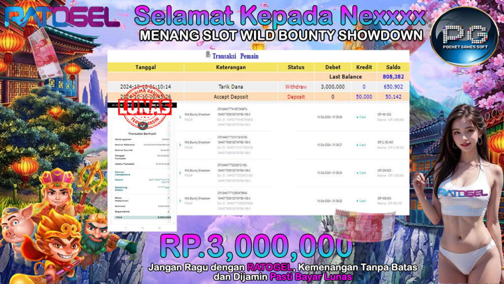 BUKTI JACKPOT SLOT WILD BOUNTY SHOWDOWN TERPERCAYA DI INDONESIA TGL 10-10-2024