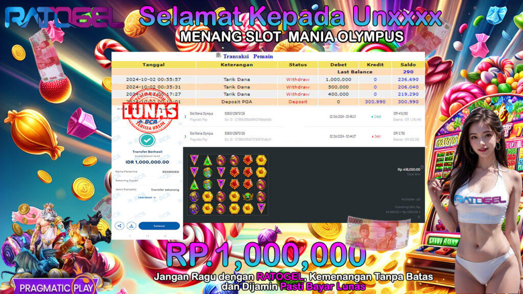 BUKTI JACKPOT SLOT MANIA OLYMPUS 1000 TERPERCAYA DI INDONESIA TGL 02-10-2024