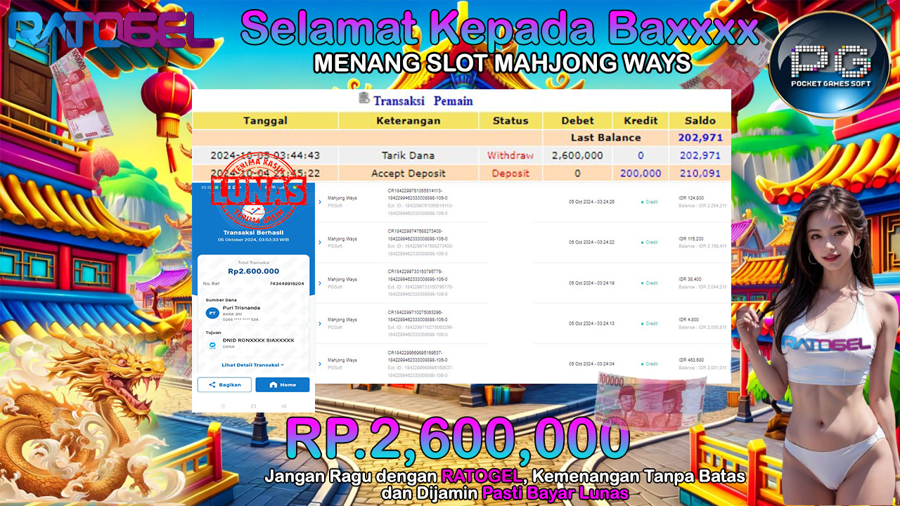 BUKTI JACKPOT SLOT MAHJONG WAYS TERPERCAYA DI INDONESIA TGL 05-10-2024