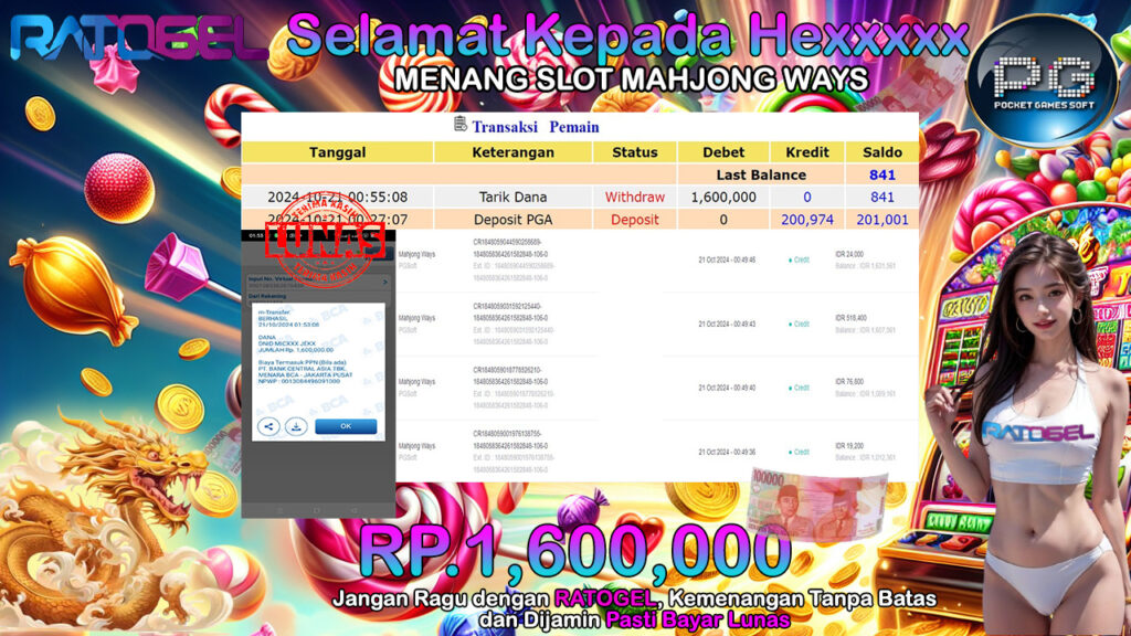 BUKTI JACKPOT SLOT MAHJONG WAYS TERPERCAYA DI INDONESIA TGL 21-10-2024