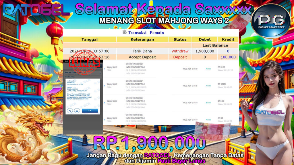 BUKTI JACKPOT SLOT MAHJONG WAYS 2 TERPERCAYA DI INDONESIA TGL 19-10-2024